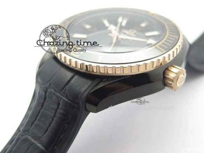 0427 Planet Ocean 45mm GMT DLC RG JHF Best Edition Black Dial On Leather Strap A Soft 8193
